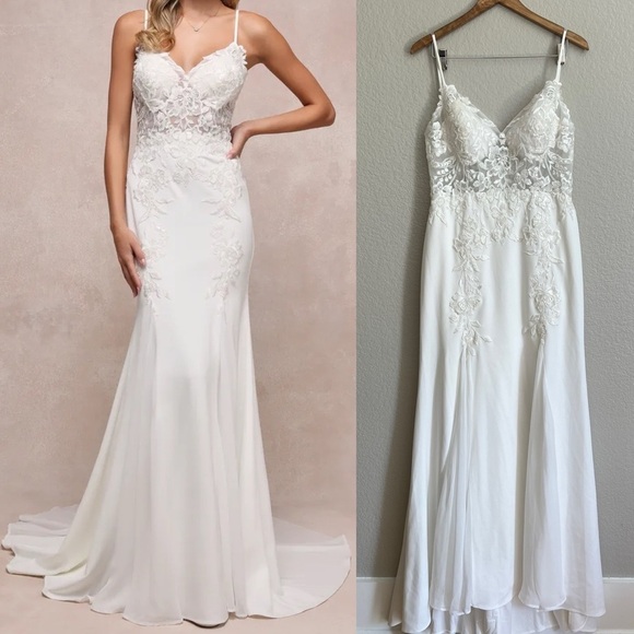 Vision of Romance White Sheer Mesh Embroidered Sequin Maxi Dress - Picture 1 of 8